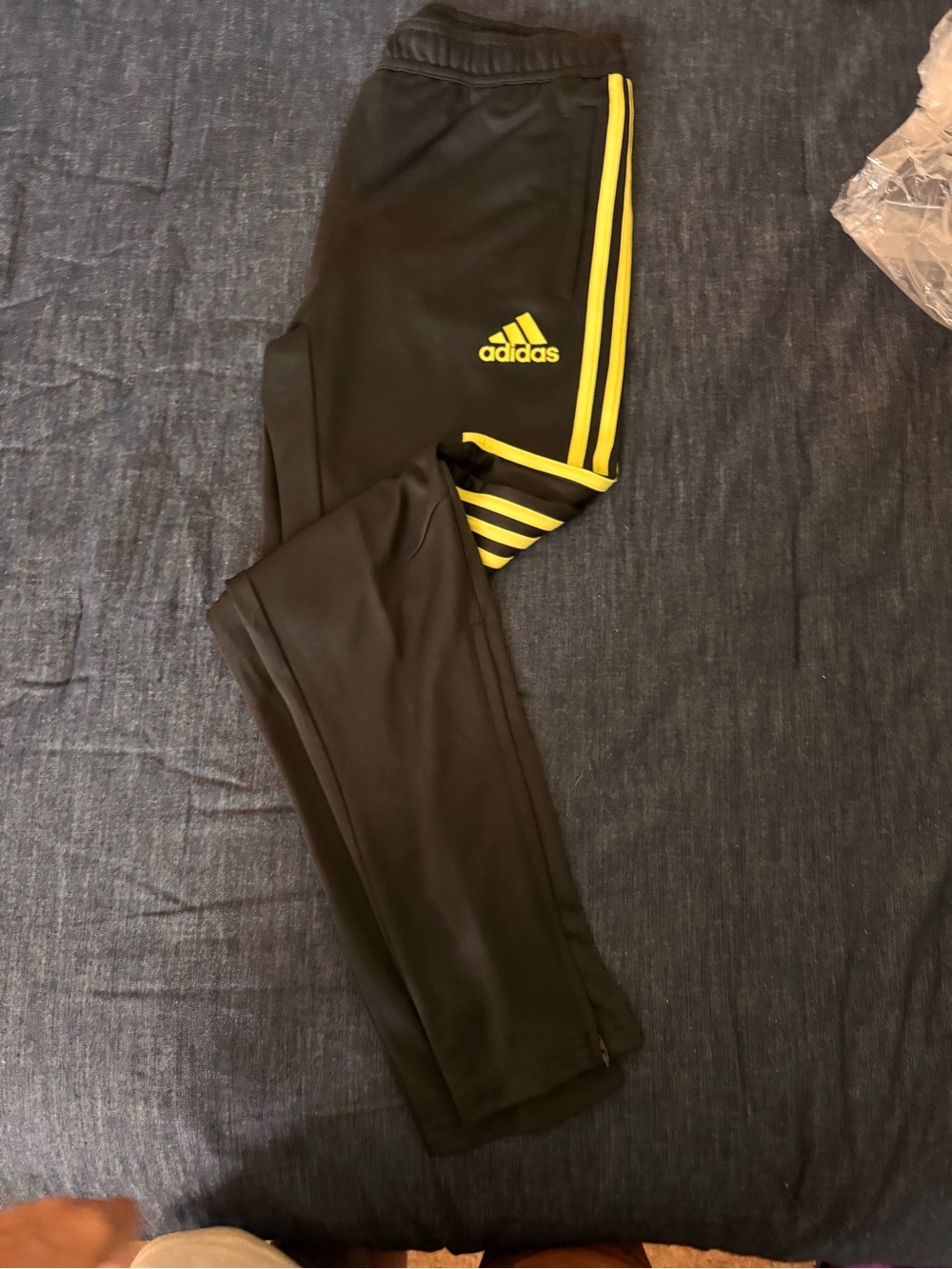adidas Black Joggers with Yellow Stripe